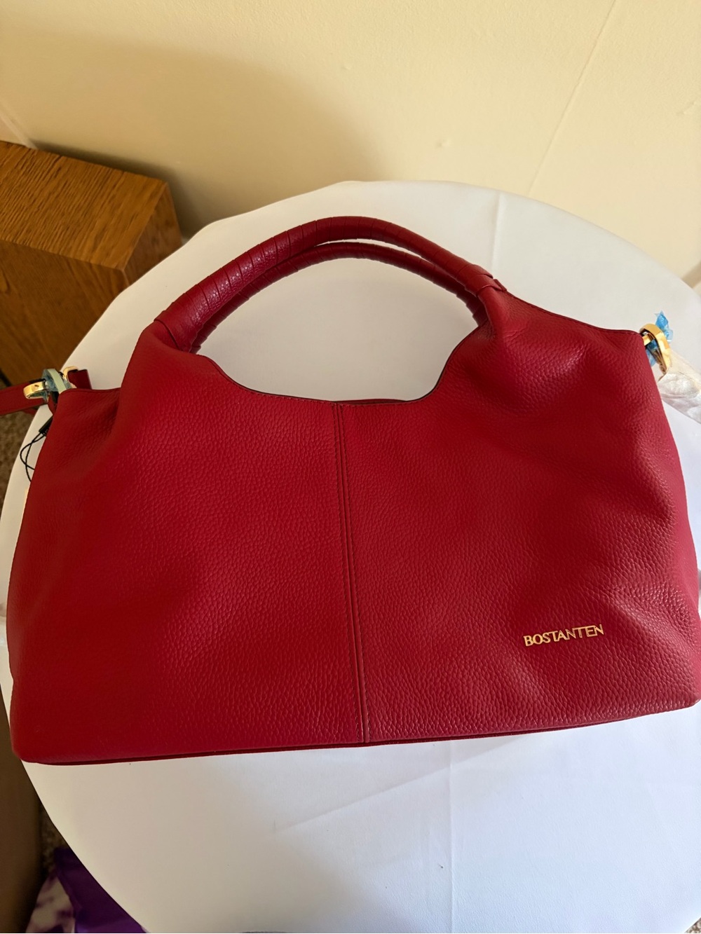 Bostanten Red Pebbled Leather Shoulder Bag